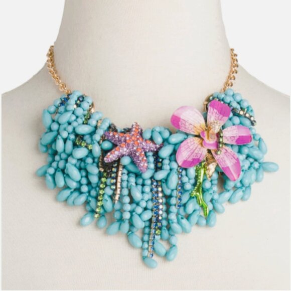 NEW Authentic Betsey Johnson MERMAID JEWELS Statement Necklace Orchid Starfish - Picture 1 of 7